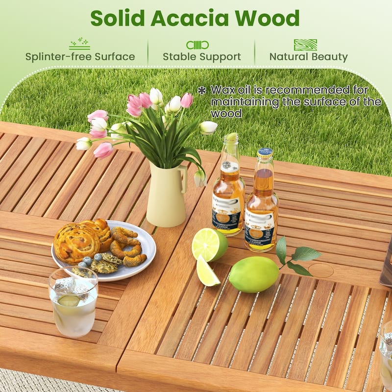 79" Acacia Wood Rectangular Outdoor Dining Table with Natural Finish and Umbrella Hole for 8 Person - 79"L x 35"W x 29.5"H