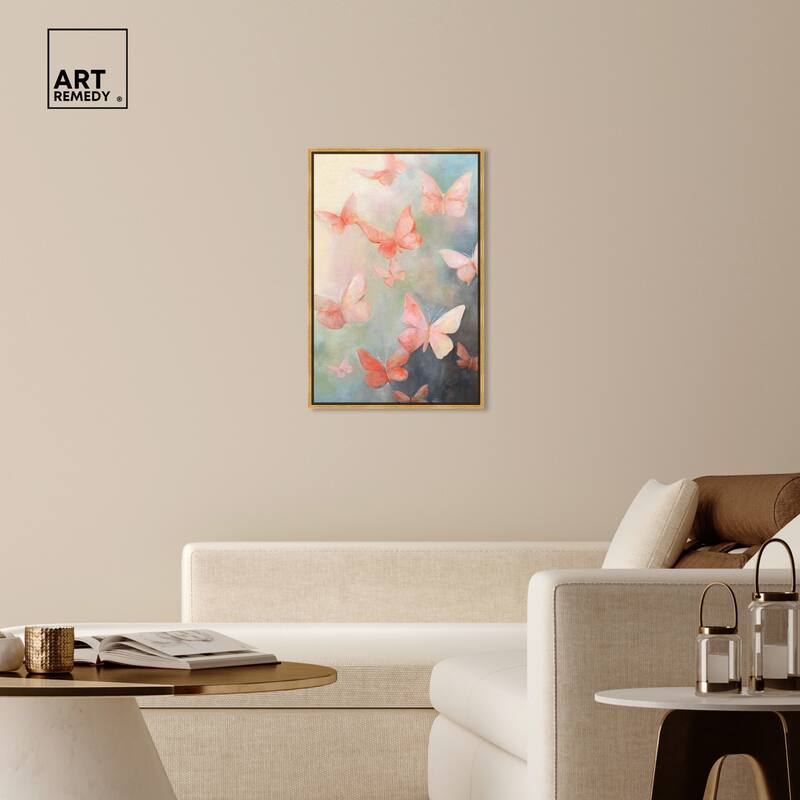 Art Remedy Peaceful Butterflies Framed Butterfly 1 Piece Canvas Wall Art
