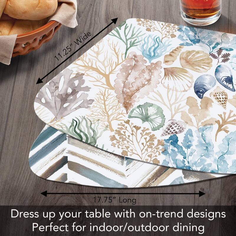 Tide Pool Wedge Shaped Reversible Flexible Plastic Placemat 4 Pack Made in The USA 17.75" x 11.25" Colorful, Easily Wipes Clean