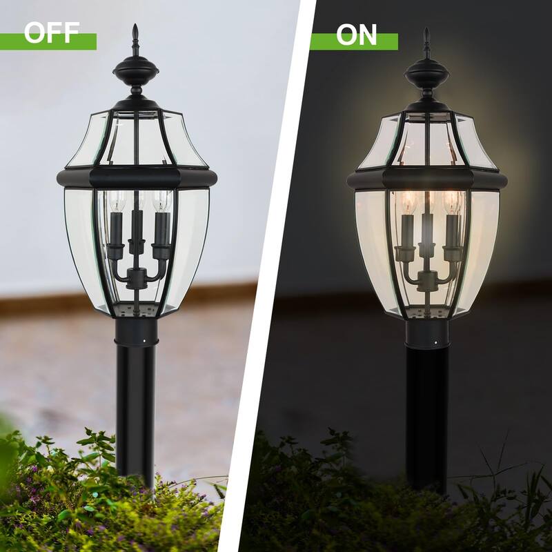 3-light Outdoor Post Light with Clear Glass