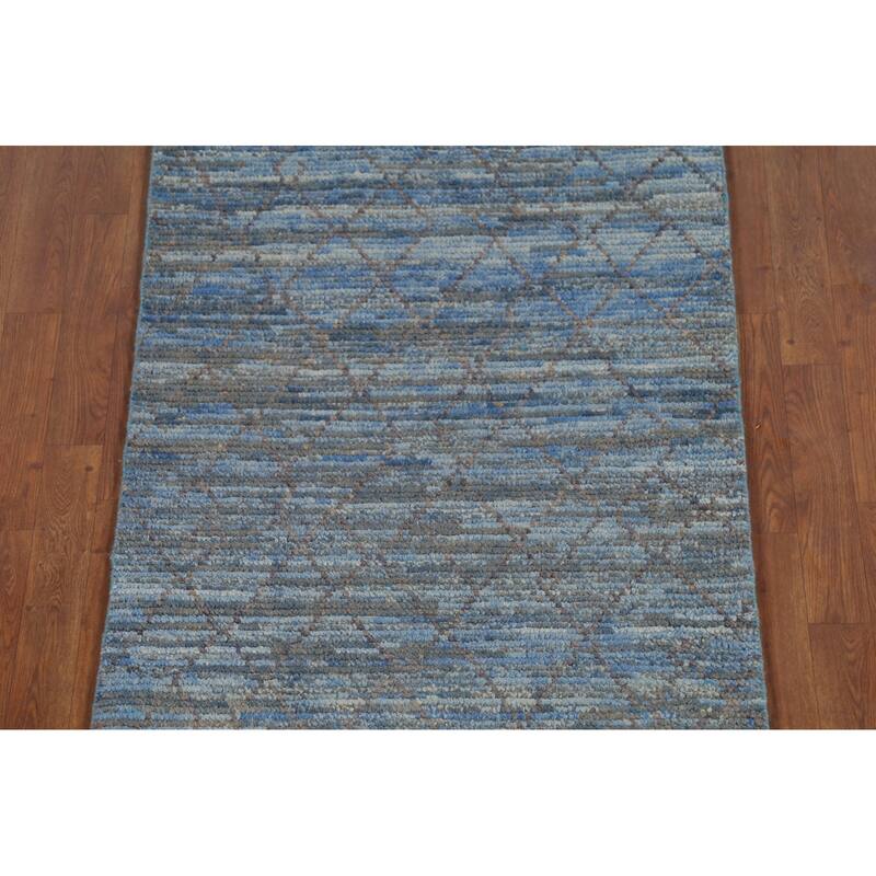 Trellis Moroccan Oriental Runner Rug Handmade Wool Carpet - 3'0"x 12'4"