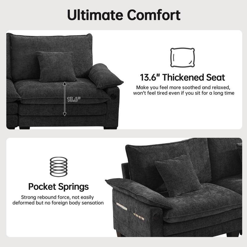 144" Modular Compression Sofa Set Convertible Sectional Sleeper Couch with 2 Ottomans