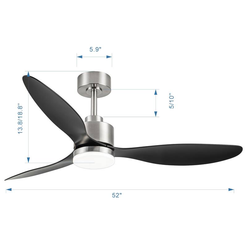 52-inch Ceiling Fans with LED Light Remote and Downrod(3-Blade)