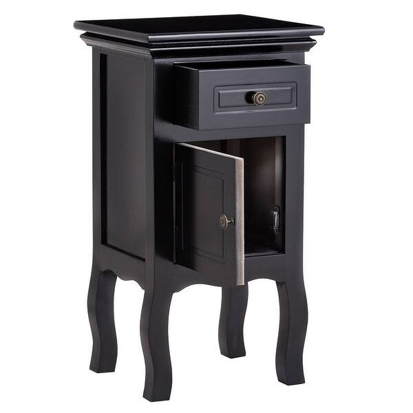 Shop Costway Black Nightstand W Storage Drawer And Cabinet Wood