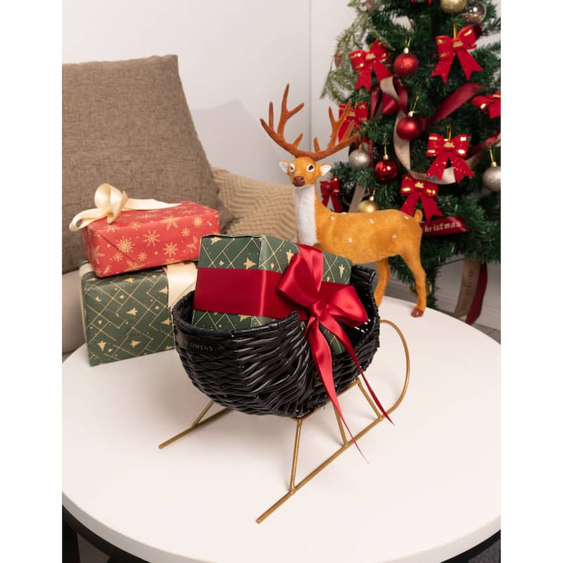 BECKI OWENS Christmas Sleigh Décor - 10" Plastic Woven Sleigh - Plastic