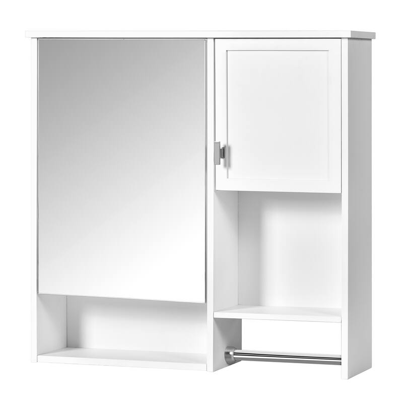 29" x 28" Over The Toilet Bathroom Storage Cabinet with Towel Bar Wall Mirror Cabinet with Closed Cupboard and Open Shelf