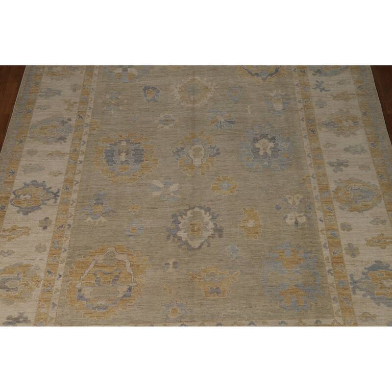 Hand Knotted Oriental 100% Wool Carpet Transitional All-Over Beige & Ivories Oushak Area Rug - 11' 8'' X 9' 1''