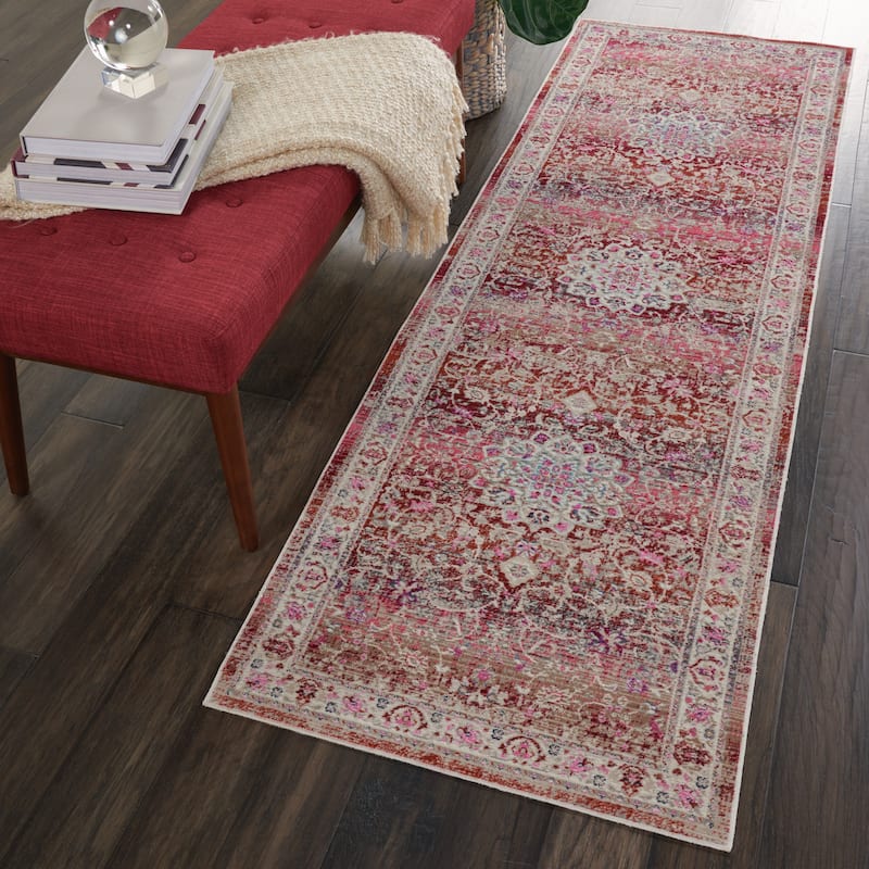 Nourison Vintage Kashan Traditional Area Rug - 2' x 6' Runner - Red - Runner/Rectangle