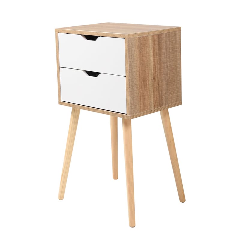 Set of 2 Wooden Modern Nightstand with 2 Drawers and 4 Solid Splayed Legs