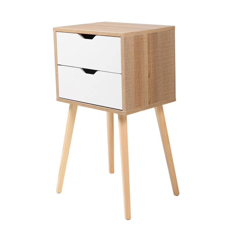 Set of 2 Wooden Nightstands with Drawers and Splayed Legs