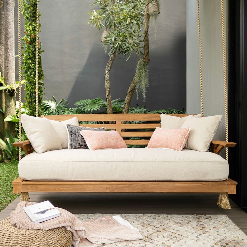 Cambridge Casual Carmel Teak Outdoor Porch Swing Daybed with Cushion