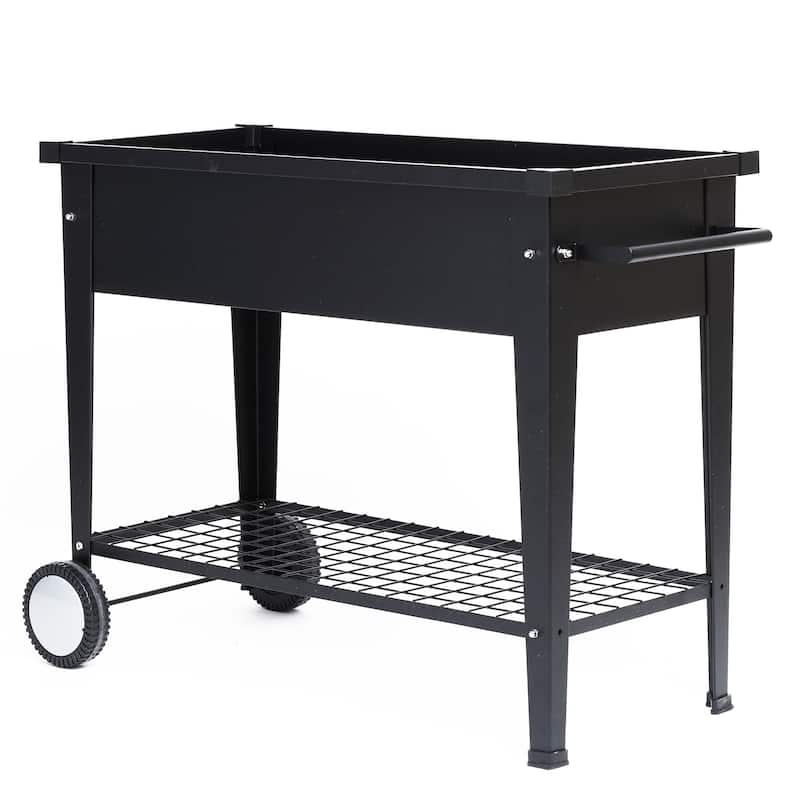 Black Mobile Metal Raised Garden Bed Planter Cart with Wheels