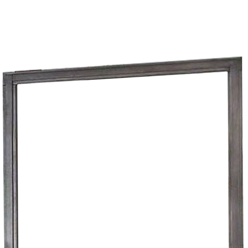 38 Transitional Style Square Wooden Frame Mirror, Gray