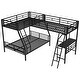 preview thumbnail 4 of 10, Twin over Full Bunk Bed with a Twin Size Loft Bed Attached, Metal Bed with a Desk, Kid's Friendly Bed with Guardrail, Black