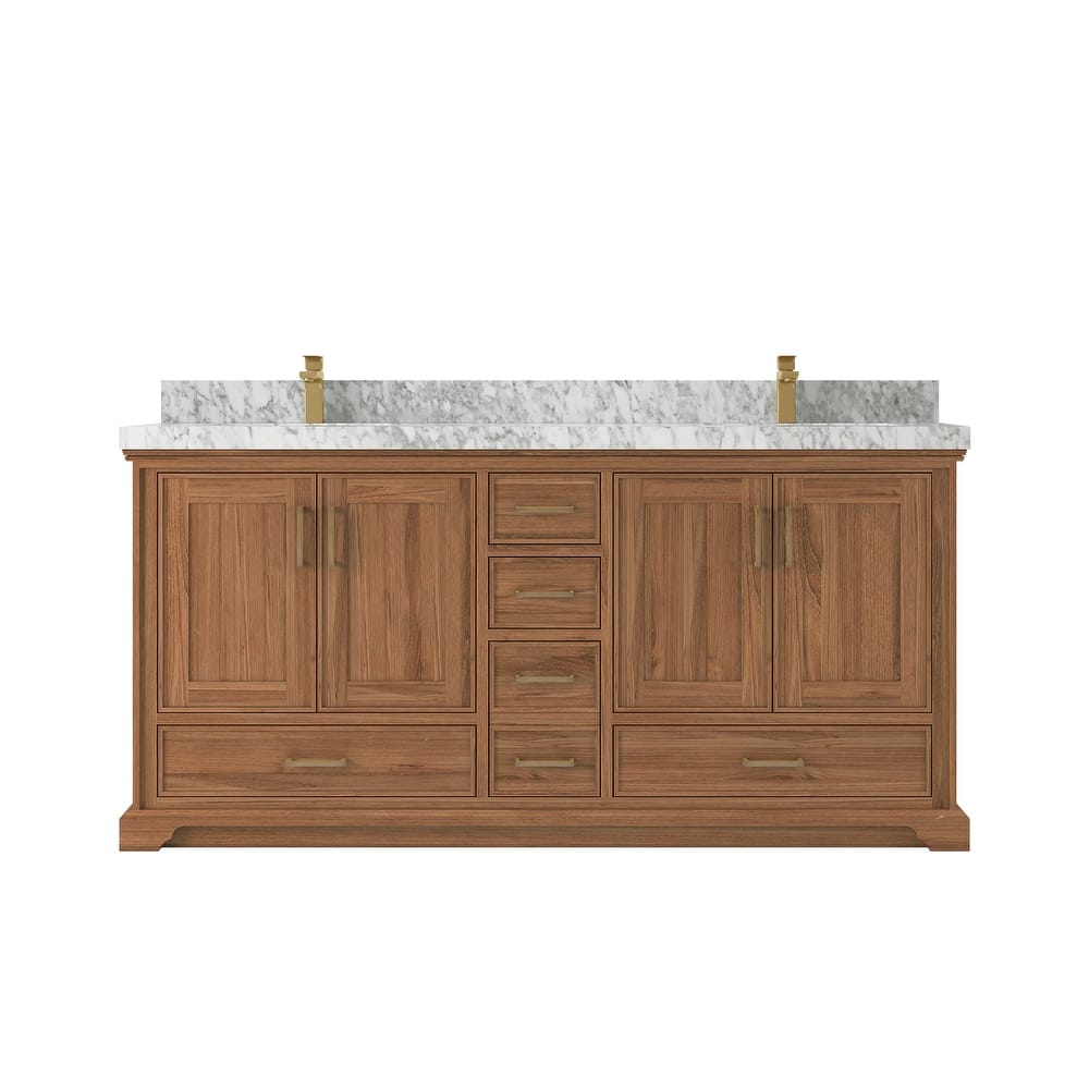 Willow Collections 72 in. W x 22 in. D Charlotte Teak Double Sink Bathroom Solid Teak Vanity with Countertop