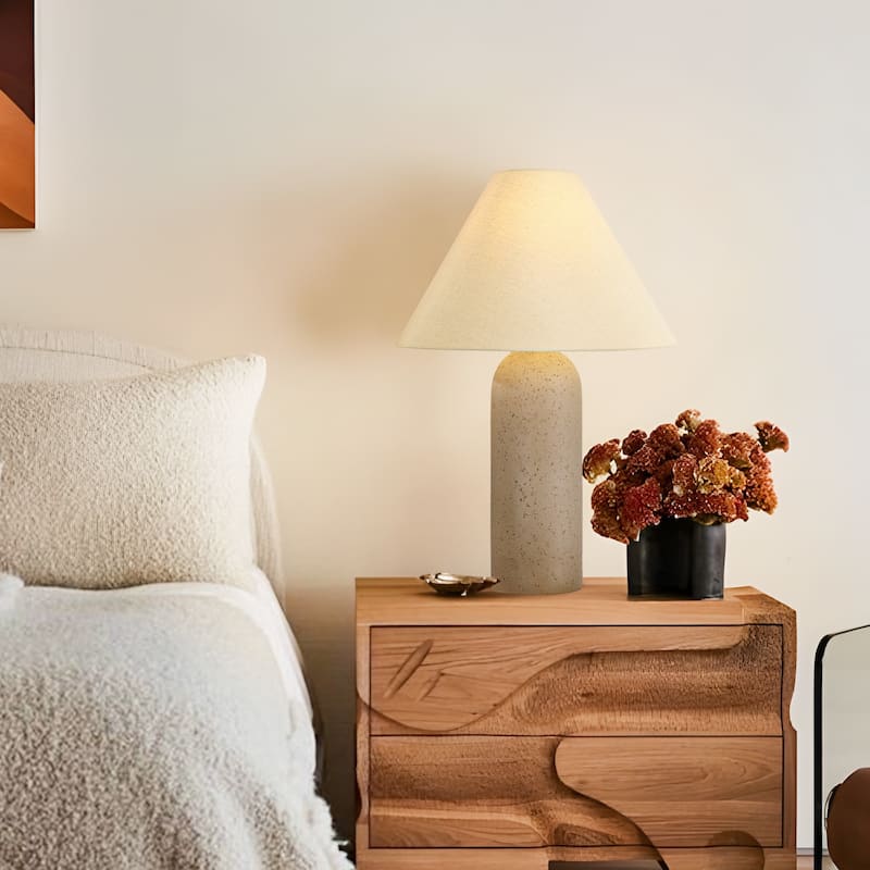 Painted Ceramic Accent Table Lamp with Cone Linen Shade