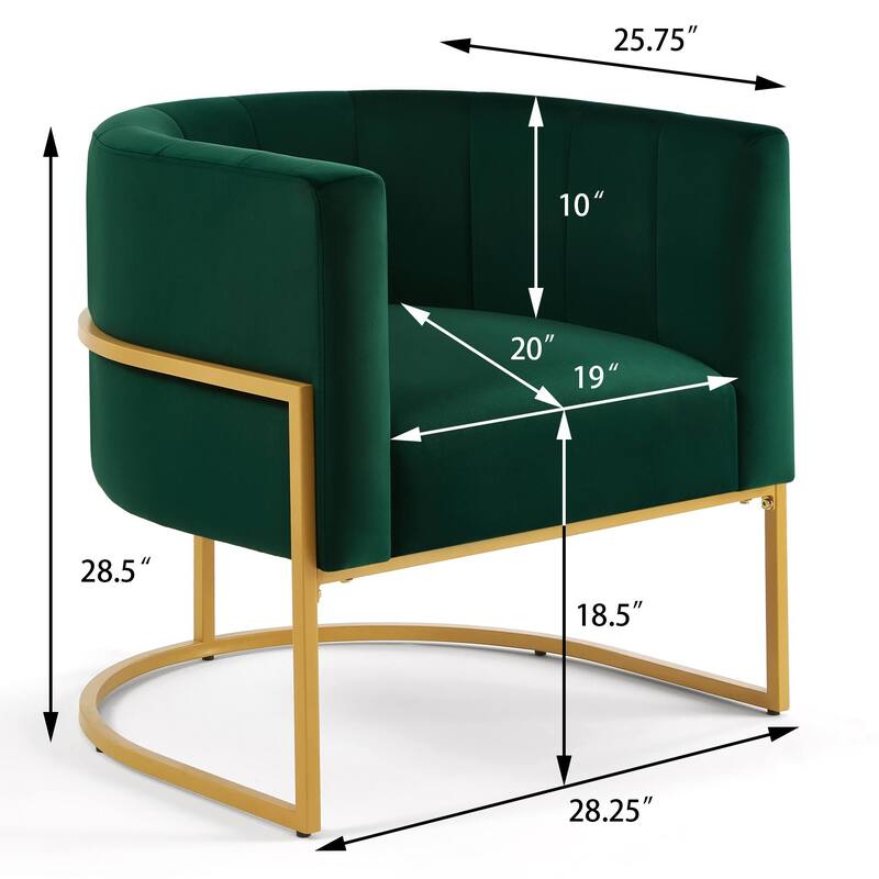 Emerald Stylish Velvet Upholstered Chair Barrel Chair with Metal Frame, Curved Backrest Lounge Chair Club Chair for Living Room