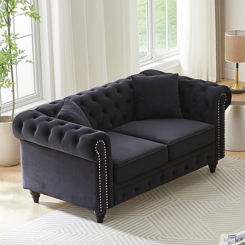 Classic Chesterfield Loveseat Sofa with Depp Seat and Nailheads Accent