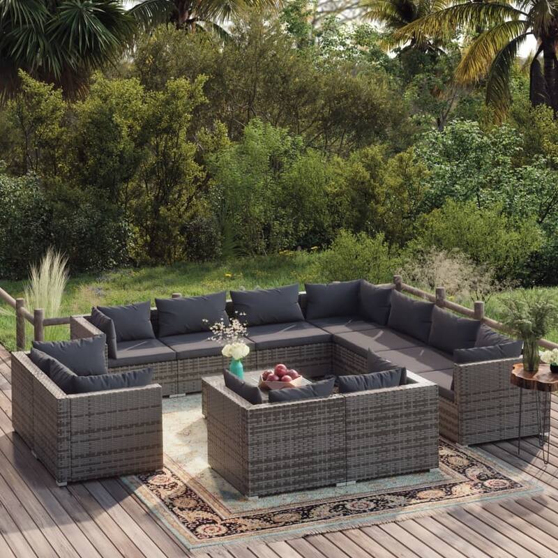 vidaXL Patio Lounge Set Outdoor Sectional Sofa Set Table Garden Poly Rattan
