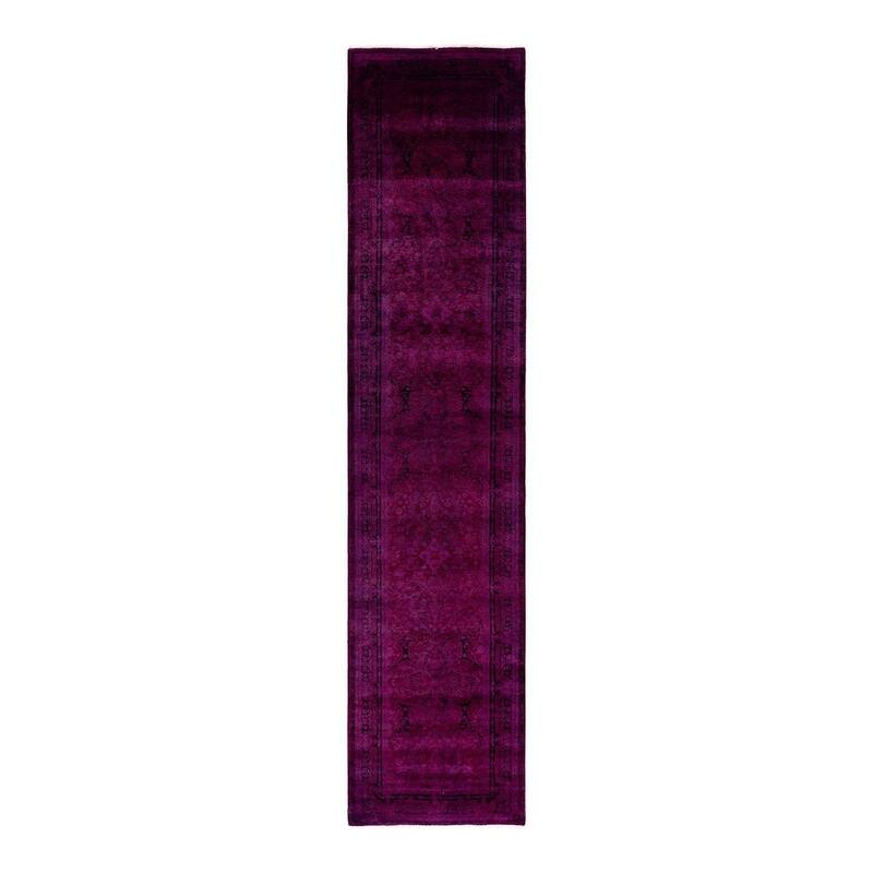 Overton Hand Knotted Wool Vintage Inspired Modern Contemporary Overdyed Purple Runner Rug - 2' 7" x 11' 10"