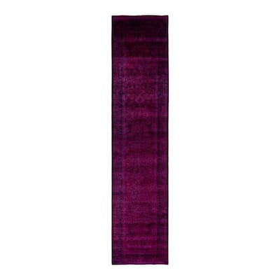 Overton Hand Knotted Wool Vintage Inspired Modern Contemporary Overdyed Purple Runner Rug - 2' 7" x 11' 10"