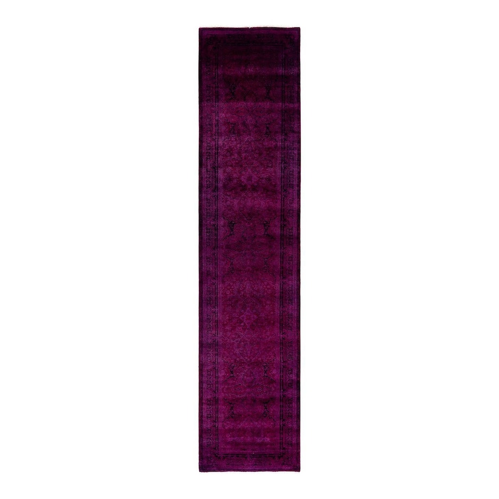 Overton Hand Knotted Wool Vintage Inspired Modern Contemporary Overdyed Purple Runner Rug - 2' 7" x 11' 10"