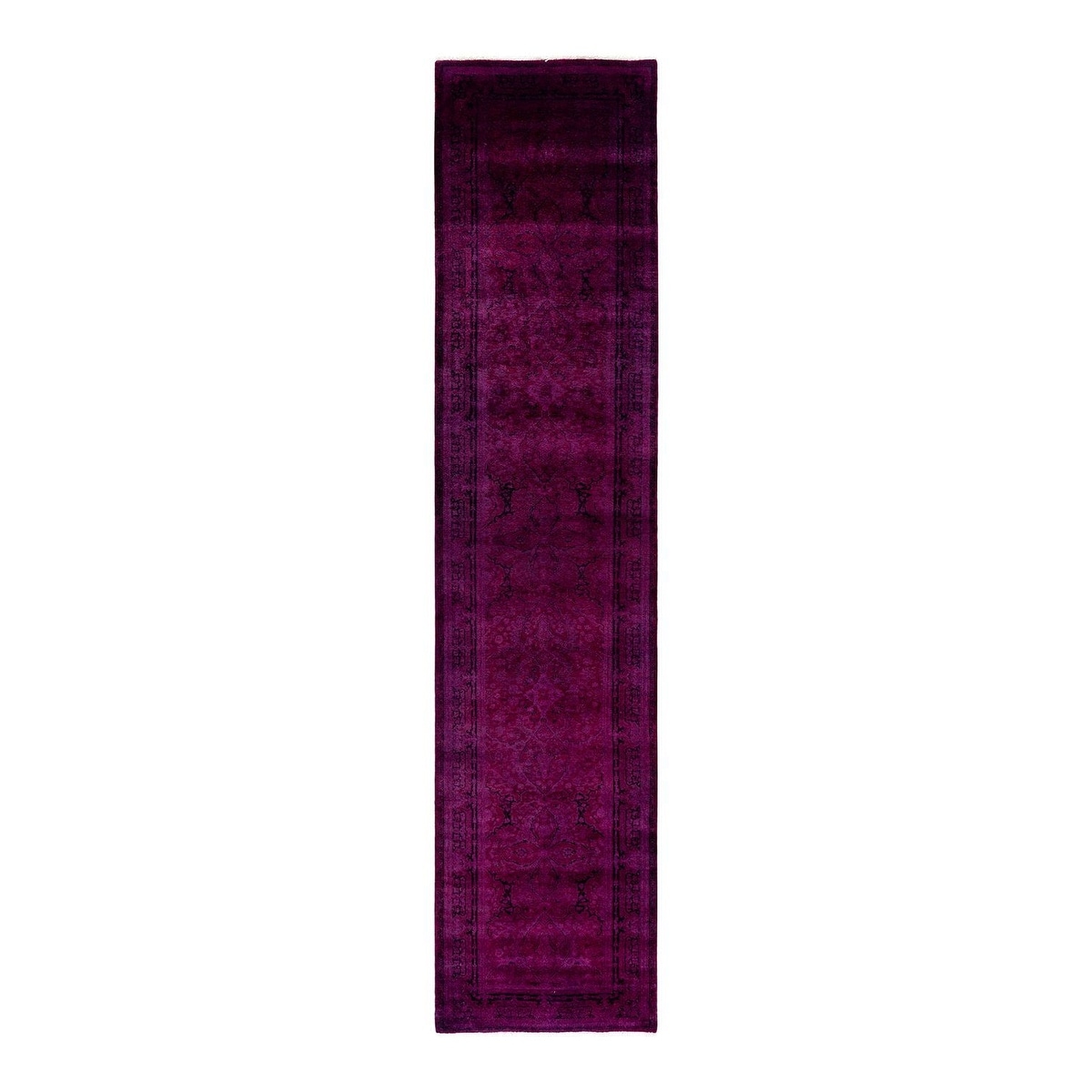 Overton Hand Knotted Wool Vintage Inspired Modern Contemporary Overdyed Purple Runner Rug - 2' 7" x 11' 10"