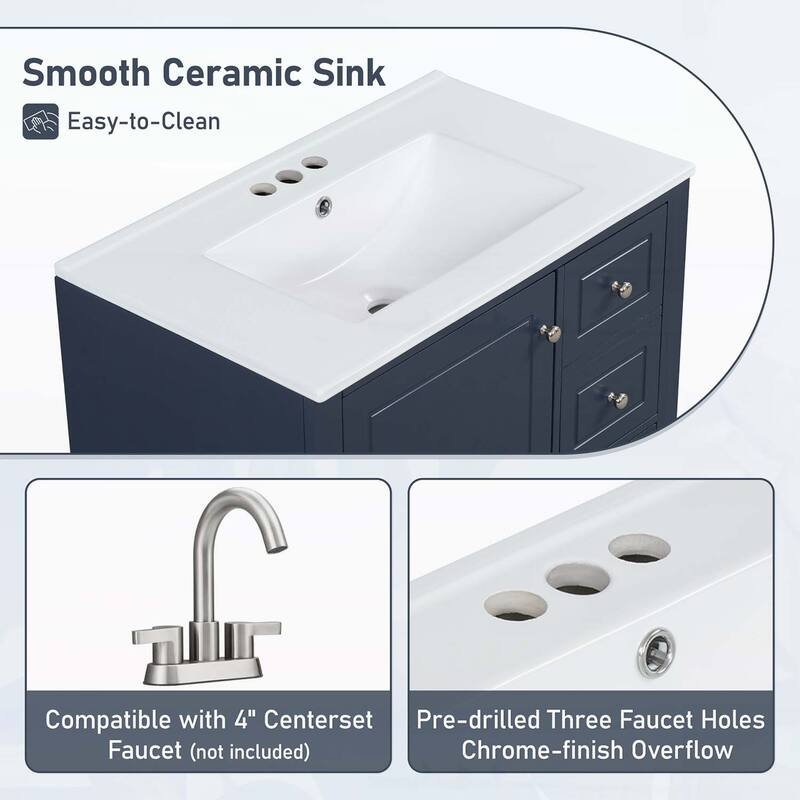 Freestanding Vanity Set with Shelf and Three Drawers,Soft Close Door