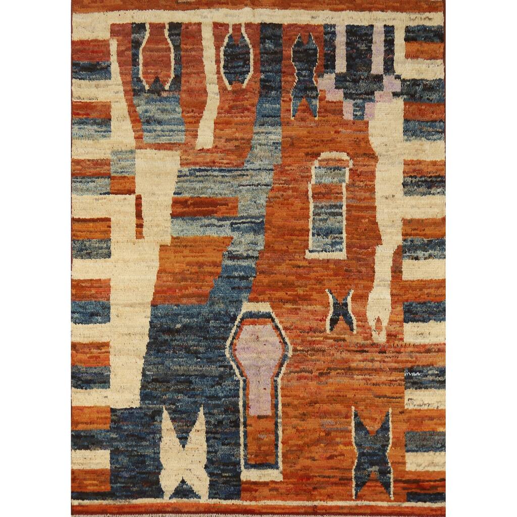 Orange Moroccan Oriental Area Rug Handmade Modern Wool Carpet - 5'9" x 7'8"