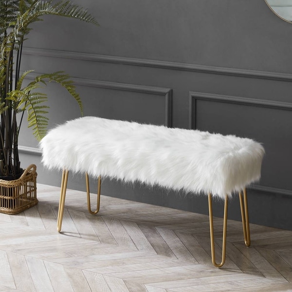Silver Orchid Byron Faux Fur Bench / Ottoman. Opens flyout.