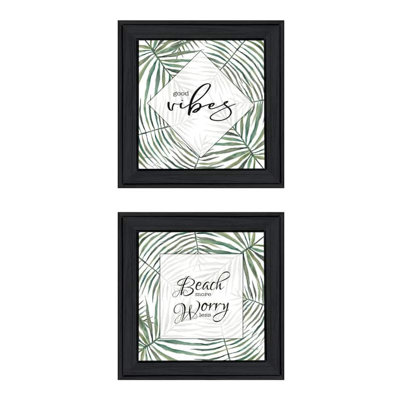 Trendy Decor 4U "Beach More; Worry Less" Printed Framed Wall Art by Cindy Jacobs - Charcoal - 15 x 15