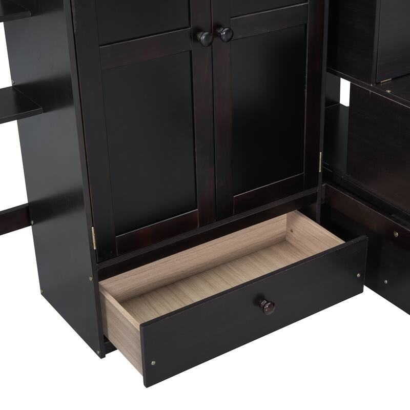 Full Loft Beds Stairway Loft Bed Frame with Wardrobe, Desk, Bookshelf and Drawers