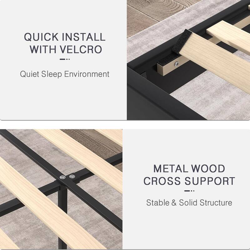 VECELO Upholstered Bed Frames with Height Adjustable Headboard