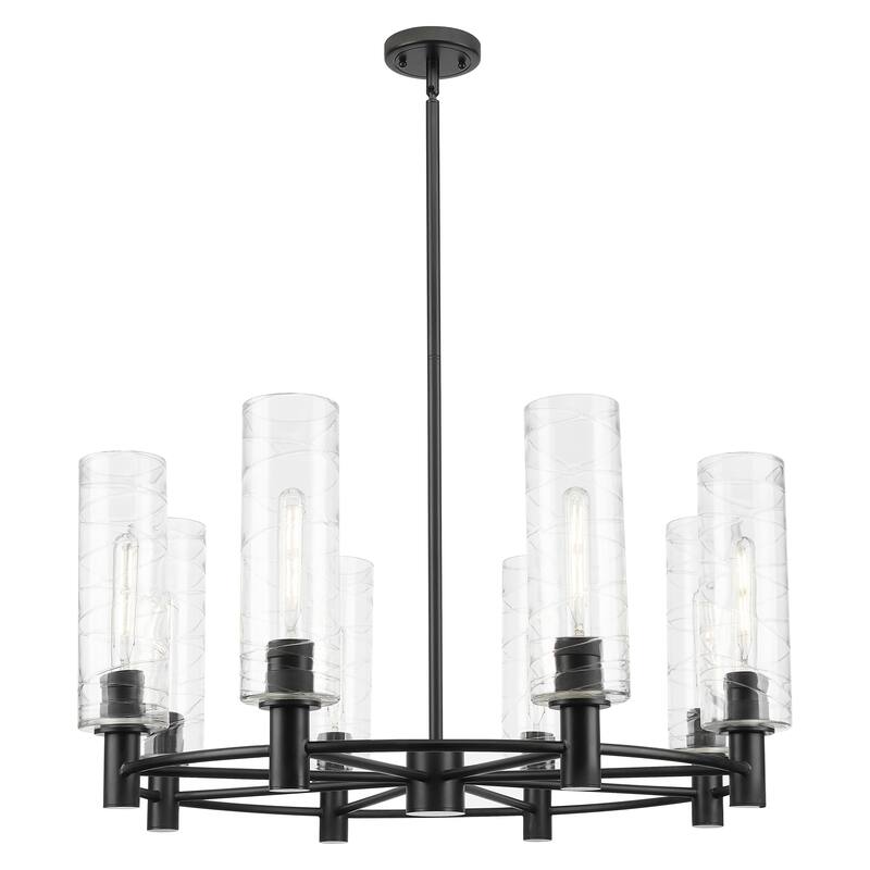 Innovations Lighting Downtown Urban - Crown Point - 8 Light 32" Stem Hung Chandelier with 12" Shade - Deco Swirl/Matte Black