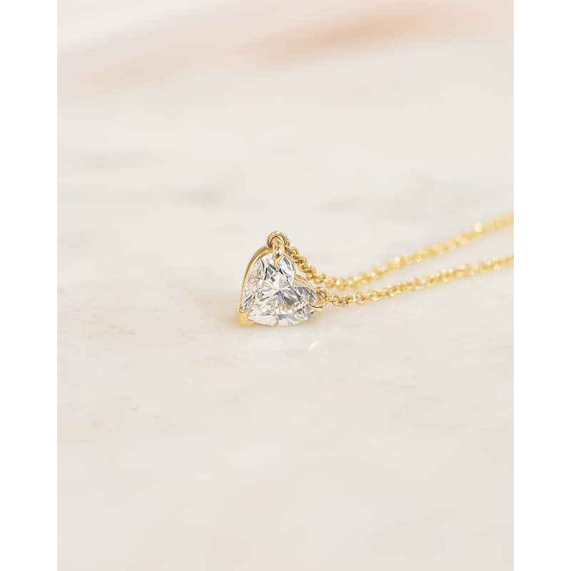 Kobelli 1, 2, or 3 Carats Heart Lab Grown Diamond Certified 14k Gold Solitaire Clover Necklace (EF/VS)