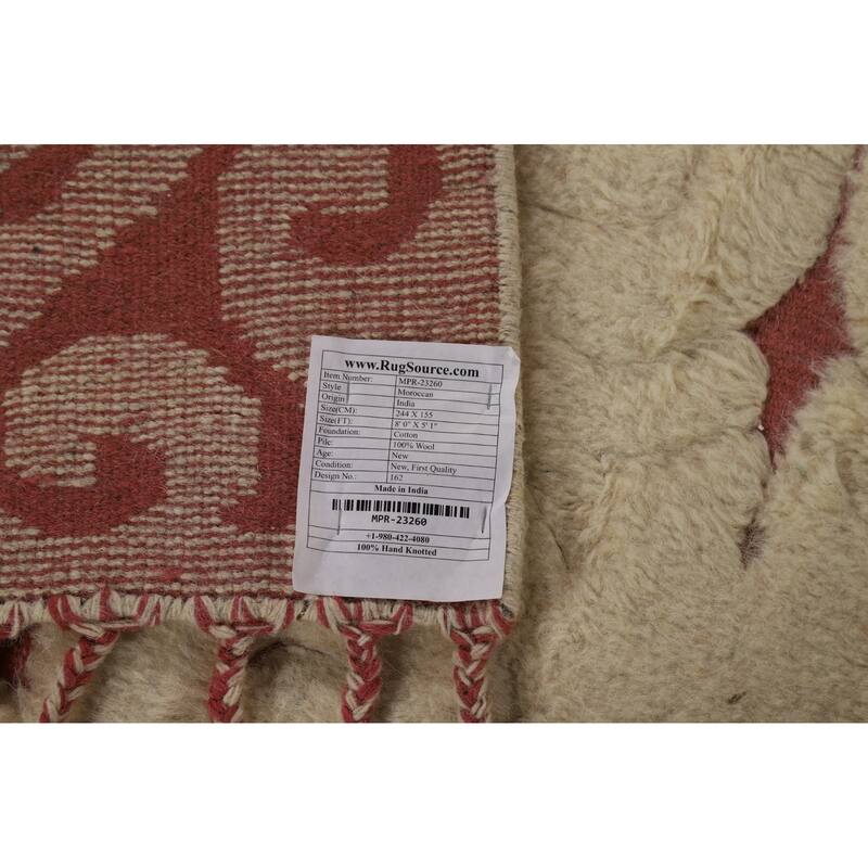 Geometric Moroccan Indian Area Rug Handmade Wool Carpet - 5'1" x 8'0"