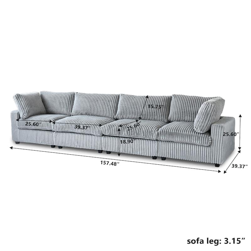157" Comfy Modular Sofa with Ottoman, Deep Seat Cloud Sectional Couches, Cushion Covers Removable