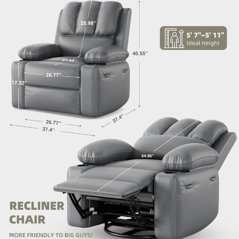 360° Rotation Manual Rocking Chair, Recliner Sofa Chair with Heat & Massage