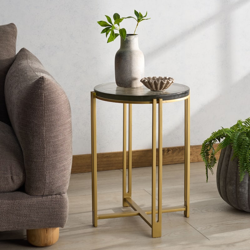 SAFAVIEH Couture Levitt Cast Glass Top Accent Table - 16"W x 16"D x 22"H