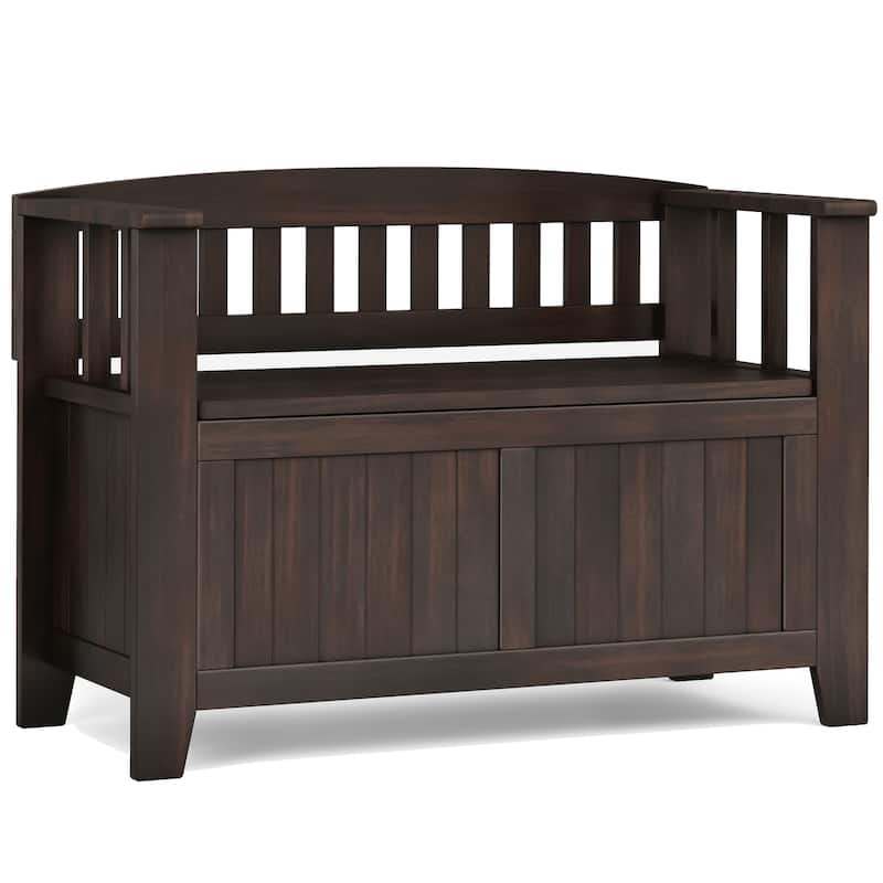 Acadian Solid Wood 36" Wide Small Storage Bench and 31.5" Wide Shoe Storage Cabinet in Brunette Brown