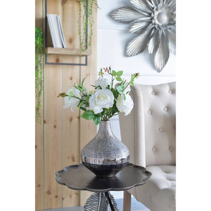 D9x10" Silver Glass Vase with Geometric Textured Pattern Modern Home Decor