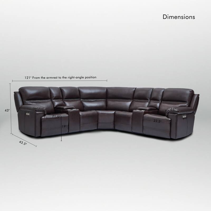 7PCS, 3 power Recliners, Dual-Power Genuine Leather Reclining Sectional with Console, Zero Gravity