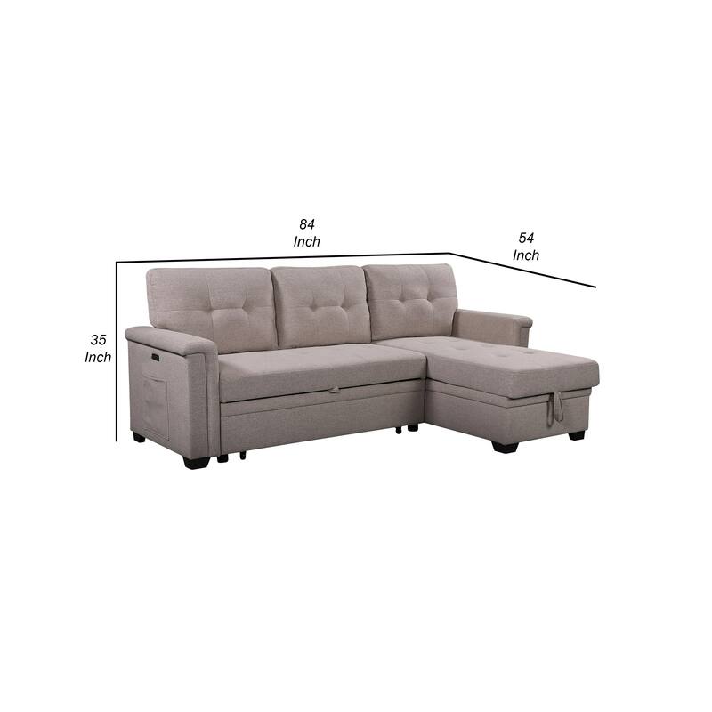 Ruben 84 Inch Reversible Sleeper Sectional Sofa with Storage Chaise, Gray