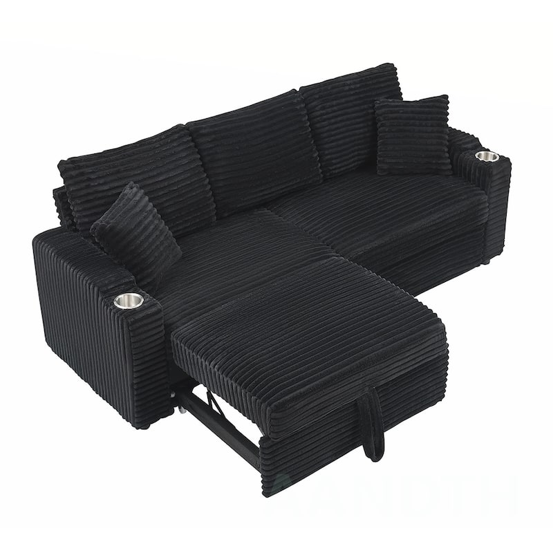 80"Corduroy Sofa With Cup Holder