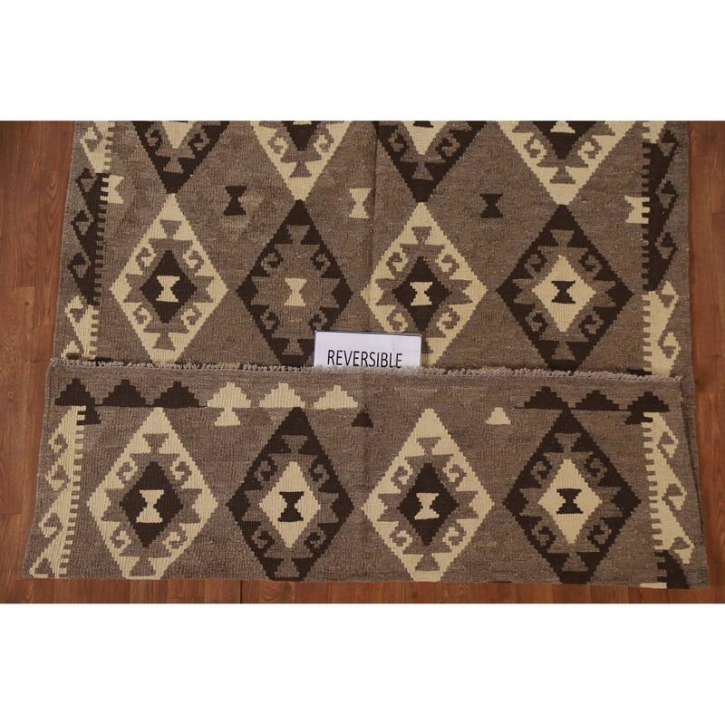 Hand Woven Oriental 100% Wool Carpet Southwestern Geometric Brown Kilim Area Rug - 6' 6'' X 4' 11''
