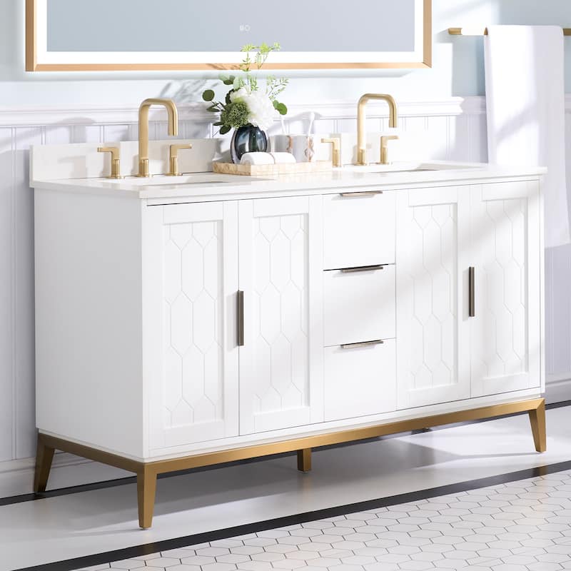 35''H Solid Wood Bath Vanity with Stain-resistant Carrera White Quartz Top and Sink