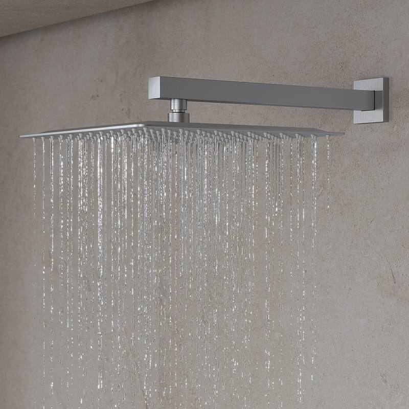 GRANDJOY Thermostatic Shower Faucet Set 12" Wall Mount Rainfall Shower Head Handheld Spray with Slide Bar Body Jets