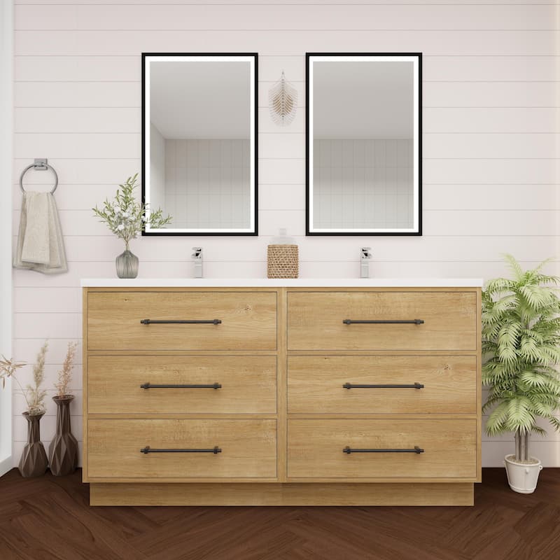 Victoria 60'' Free-standing Vanity with Double Reinforced Acrylic Sink - 59.5 - Oak Finish - Oak
