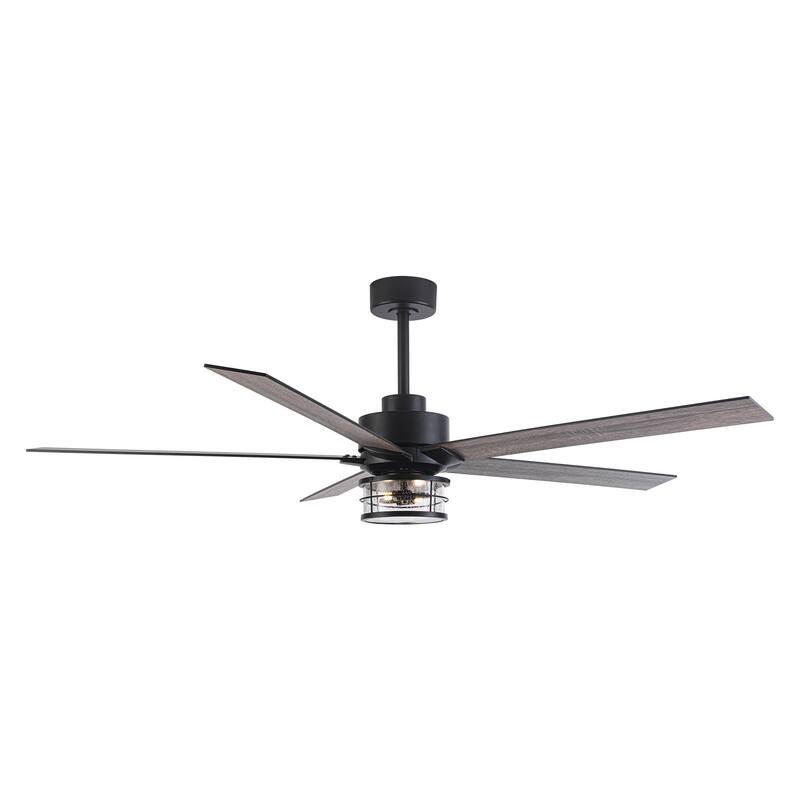 65" Black Wooden 5-Blade Industrial Ceiling Fan with Light and Remote