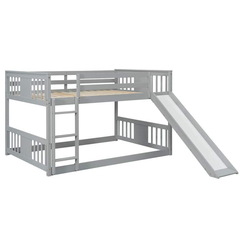 Full Over Full Size Bunk Bed with Ladder and Slide